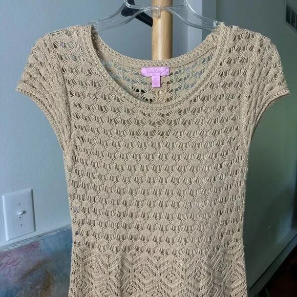 Lilly Pulitzer Paley Crochet Sweater Dress Gold Metallic Style #26045 Size Small - Picture 4 of 13